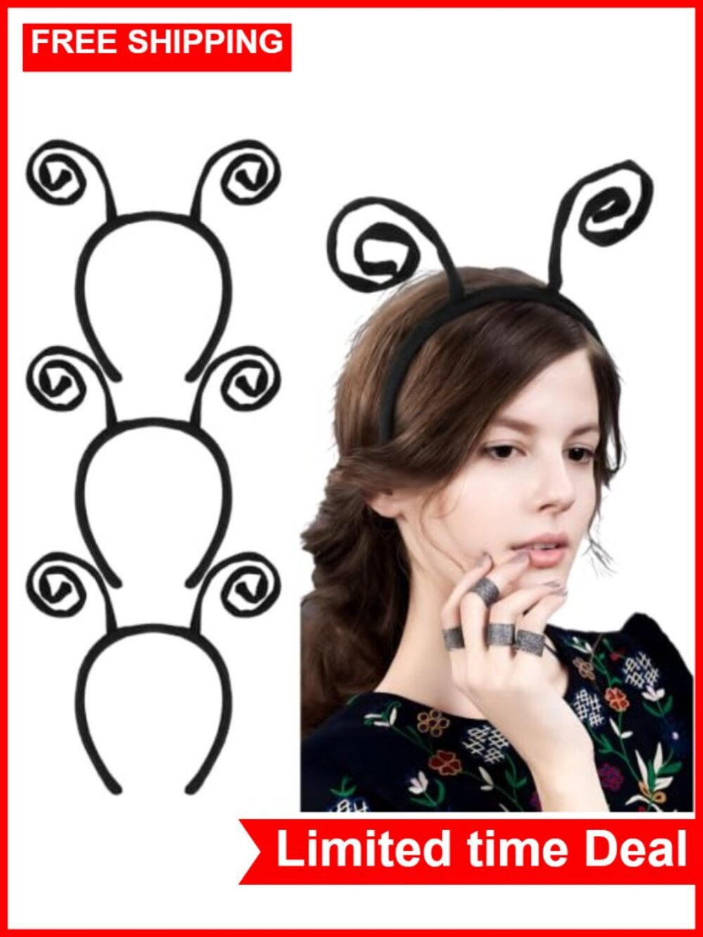Bendable Antenna Headband Set Metal Wire Polyester Bug Costume Accessory